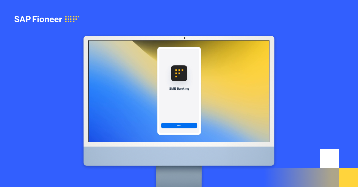 Computer monitor with the SME Banking Smart Lending Solution demo video on the screen.