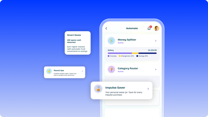 Behavioral Banking automation builder showing workflow steps for personalized financial actions.
